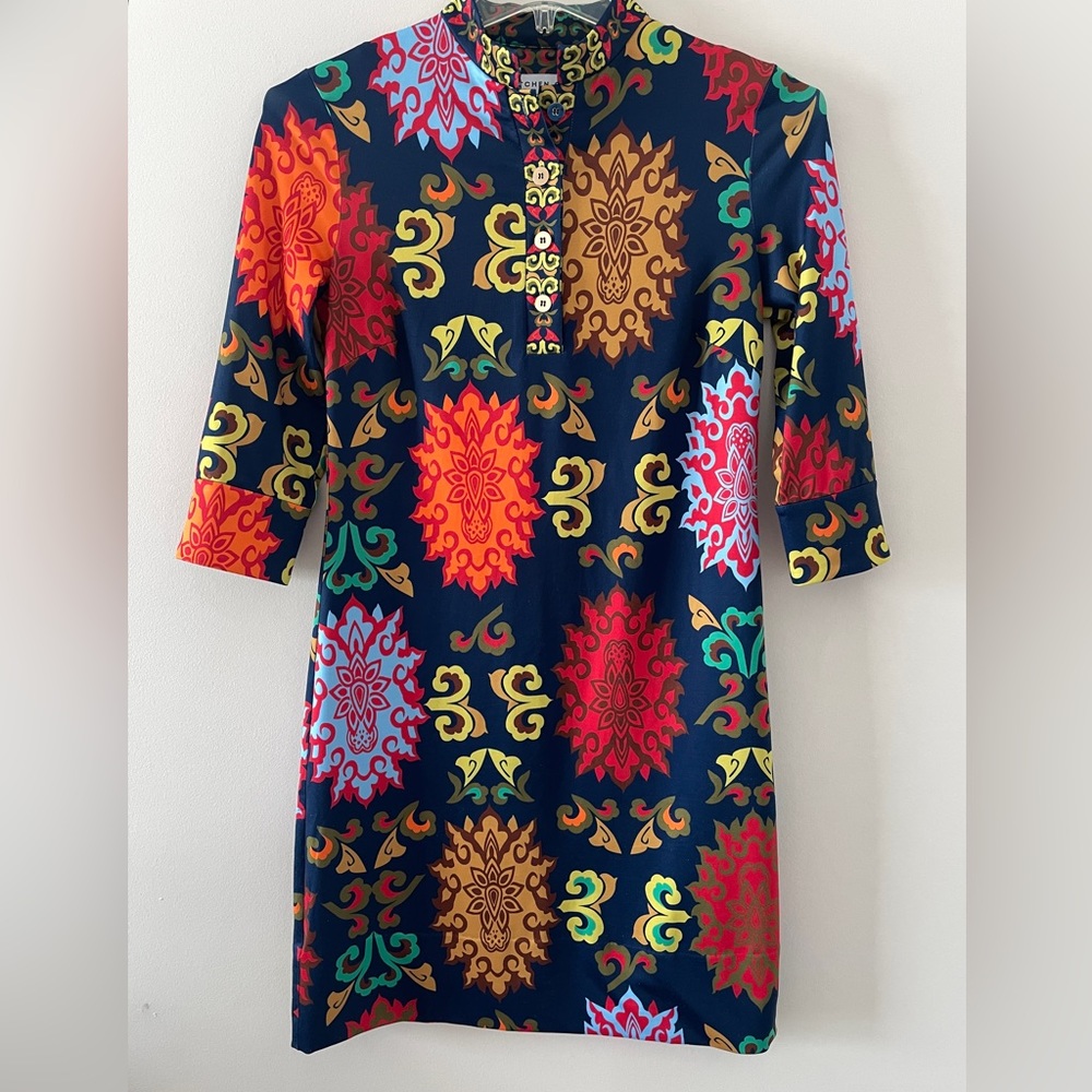 Gretchen Scott Designs Tunic Dress Mandarin Turkish Delight Imari Blue Size XS